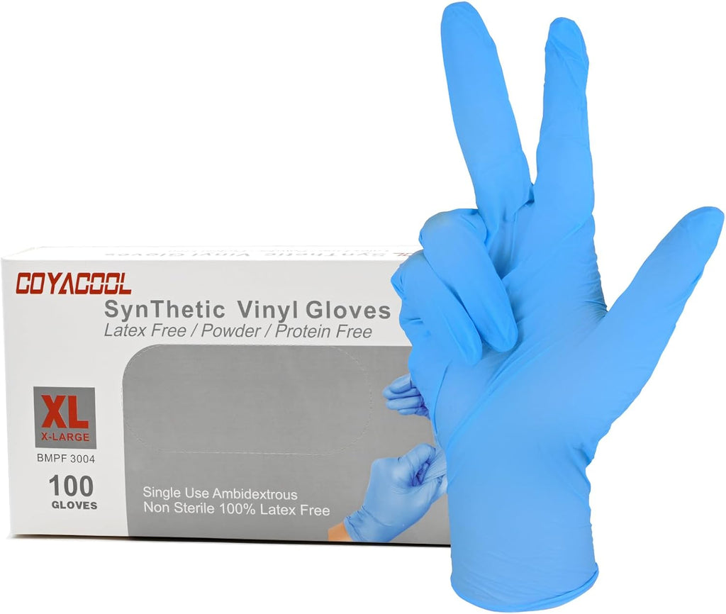 Disposable Gloves X-Large, Nitrile and Vinyl Blend Material Gloves, Latex Free 4 Mil 100 Pc Food Grade Glove for Cleaning, Food Prep, Hair Dye, Tattoo, Blue