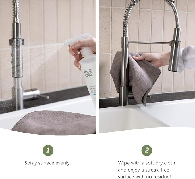 MORE - Stainless Steel Cleaner & Polish Spray + Microfiber Cloth - Stainless Steel Cleaner for Appliances, Sink, Fridge & Grill - Water-Based Streak-Free Formula - Lavender Essential Oil Scent 16 oz