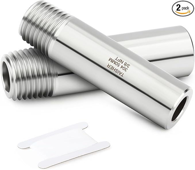 TAISHER 2PCS 304 Stainless Steel Pipe Fittings, 3/8" NPT Male Threaded, 2" Length Weld Nipple Cast Pipe