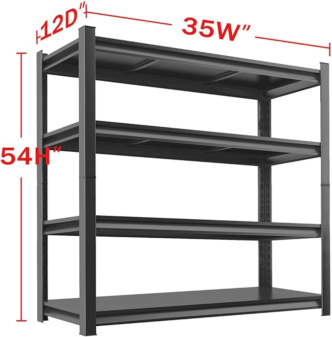 Metal Garage Storage Shelves Heavy Duty Shelving Unit 4 Tier Steel Adjustable Organizing Shelves 2500 LBS Capacity Industrial Shelving Ideal for Garage Tote Pantry Basement Outdoor, 54”Hx35”Wx12”D