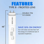 25 Pack, T8 Led Bulbs 4 Foot 18W, Type B Ballast Bypass, 48 inch Led Bulbs Replacement for F32T8, F20T10, F40T12 Fluorescent Tubes Light Bulb, Dual Ended Power Input, 5000K 2300lm