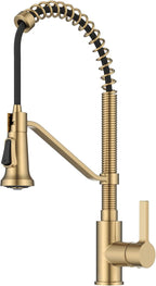 KRAUS Britt Commercial Style 2-Function Single Handle Pull Down Kitchen Faucet in Spot-Free Brushed Brass, KPF-1693BB