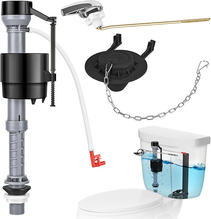 Universal Toilet Flusher Replacement Kit, Water-Saving & Height Adjustable Fill Valve, 2-Inch Flapper, Toilet Handle Lever, Quiet & Anti-Siphon Toilet Repair Kit Inside Tank (Black, 1-Pack)