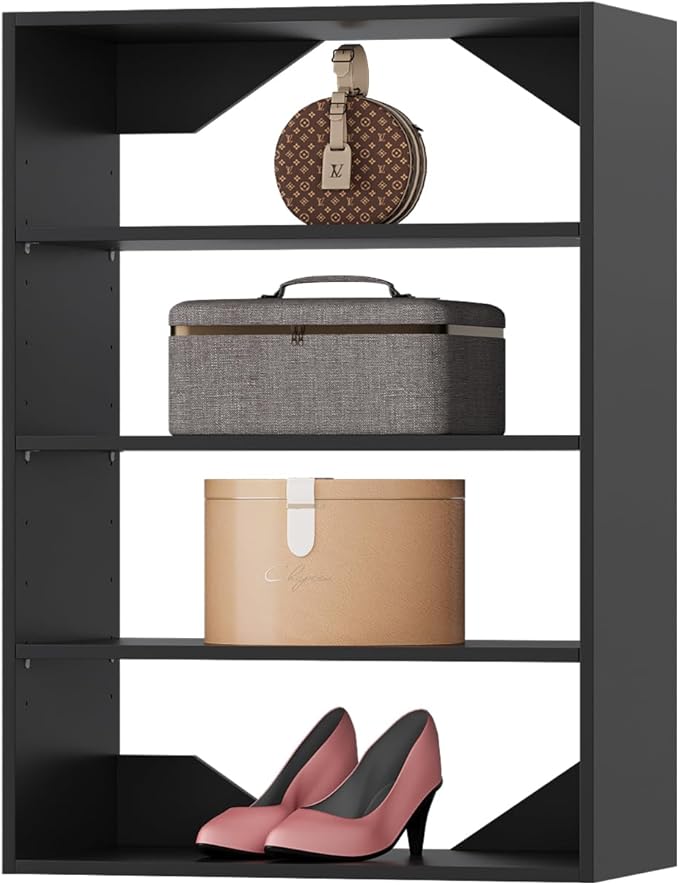 Short Tower Closet Unit, Modular Closet System, Wood Closet System Organizer with Storage for Walk In Closets, Clothing Rack Wardrobe for Hanging Clothes, Bedroom, Black, 31.5"W