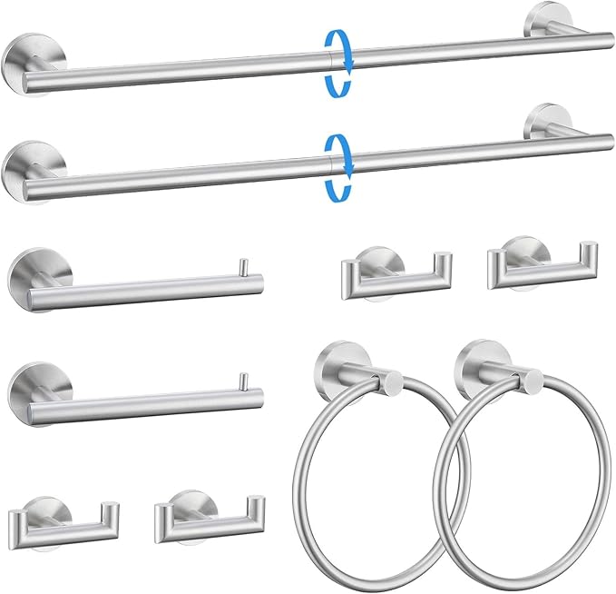 10-Piece Towel Bar Set Brushed Nickel Bathroom Hardware Set Upgraded Towel Hooks Towel Holder Set for Bathroom Stainless Steel Wall Mounted Bathroom Accessories Set 23.6 Inch