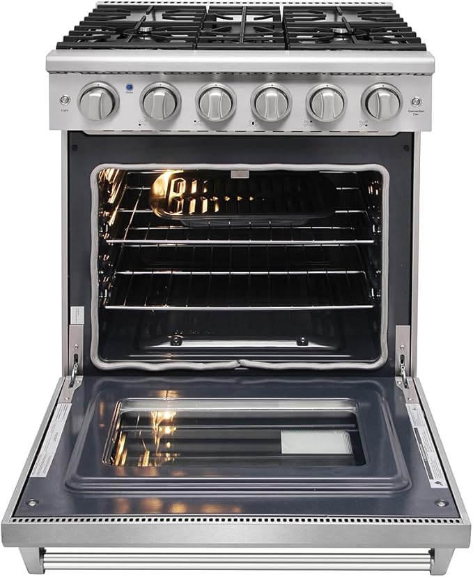 30 inch Pro-Style Natural Gas Range or Liquid Propane Gas Range with 5 Burners, 4.55 cu.ft. Oven & 30 inch Under Cabinet Range Hood in Stainless Steel (Stainless Steel)