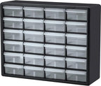 Akro-Mils 24-Drawer Plastic Drawer Storage Cabinet for Garage Organization, Bead Organizer, Building Bricks Storage, Teacher Toolbox, Makeup Organizer, 20" W x 6" D x 16" H, 10124 Black