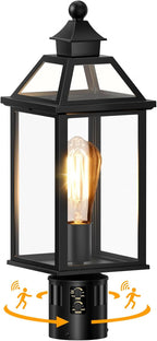 18.5" Motion Sensor Outdoor Post Lights, 360° Detection Lamp Pole Light Fixture 4 Lighting Modes, Large Waterproof Aluminum Outside Exterior Lantern for Garden, Porch, Pathway, (Black)