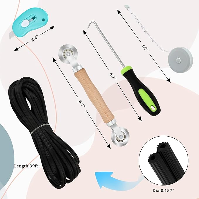 Windows Screen Replacement and Screen Door Repair Kit, 6Pcs Window Screen Fiberglass Mesh Kit - Window Screen & Screen Door Mesh & Screen Porch Repair Kit (Black, 48" x 118")