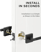 Asidrama 4 Pack Passage Matte Black Door Handles, Door Lever with Door Knobs Indoor for Bedroom or Bathroom, Matte Black Door Handles Interior with Locks for Left Right Sided Doors