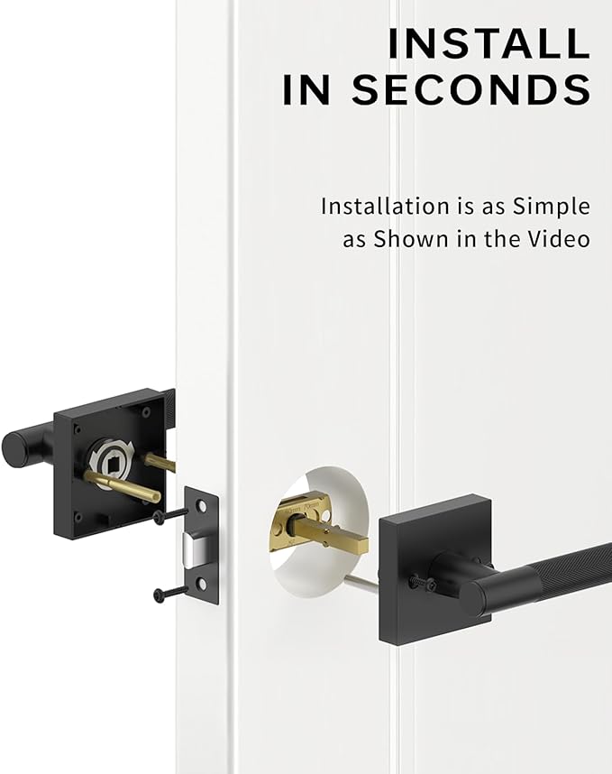 Asidrama 4 Pack Passage Matte Black Door Handles, Door Lever with Door Knobs Indoor for Bedroom or Bathroom, Matte Black Door Handles Interior with Locks for Left Right Sided Doors