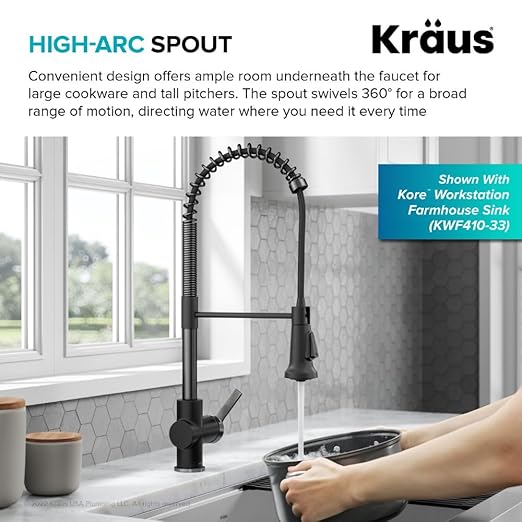 KRAUS Britt Commercial Style Pull-Down Single Handle Kitchen Faucet in Matte Black/Spot-Free Black Stainless Steel, KPF-1691MBSFSB