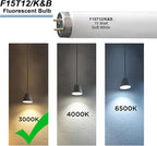 4 Pack F15T12/K&B Soft White 15W T12 Linear Fluorescent Bulb,Replacement for GE10185 Philips 141465 F15T12/WW,G13 Medium 2-Pin Base 18 Inches