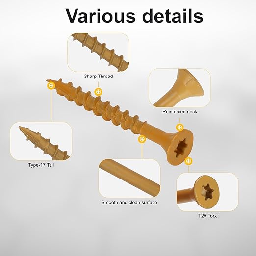 Deck Screws #8 x 1-5/8’’, T25 Star Torx Drive Flat Head Wood Screws, Tan, 5lb