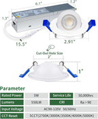 zouzai 2 Inch Adjustable Mini LED Gimbal Light, 5CCT Selectable, 360° Rotation & 90° Tilt for Precise Lighting, Accent or Ambient Illumination in Kitchen, Living Room, Cabinet (White, 12 Pack)