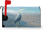 Heron Beach Mailbox Covers Oversized Summer Nautical Blue Mailbox Cover Magnetic Large Size 25.5x21 Inch Coastal Sea Bird Letter Post Box Wraps Decor for Garden Yard