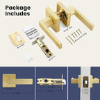 EHOMEWARE 8 Pack Keyless Interior Door Handles Closet Door Handle in Satin Brass Finish, Passage Door Lever for Hallway and Closet, Passage Door Handle Sets