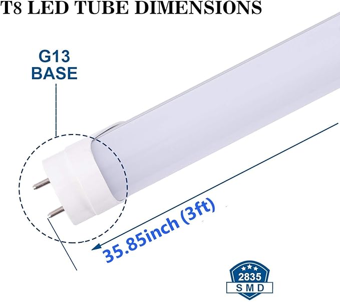 12pcs 3FT 15W T8 Tube Light White Daylight 6000k T8 LED Bulbs Household Lights Ballast Bypass G13 Base 3 Foot Milky Cover Fluorescent Tube lamp Replacement AC100-277V (15w Milky, 12 Count)