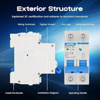 AC Miniature Circuit Breaker, 120V/240V 2 Pole 16 Amp DIN Rail Mount Circuit Breaker, MCB C16 Solar AC Disconnect Switch,Thermal Magnetic Trip