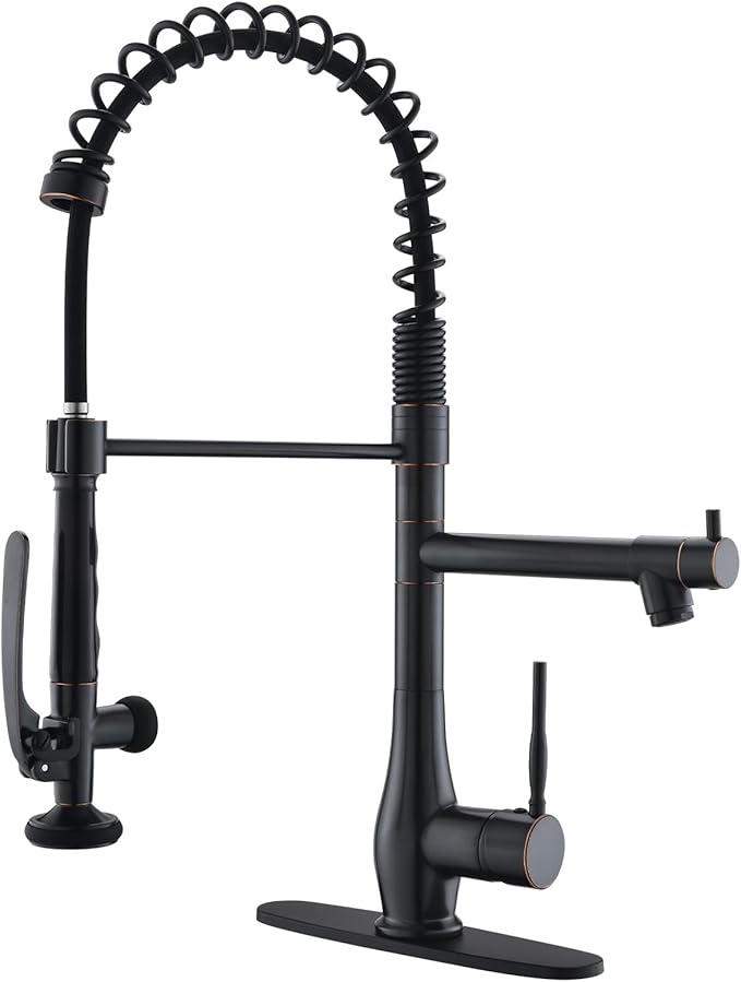 GIMILI Oil Rubbed Bronze Kitchen Faucet with Pull Down Sprayer Single Handle High Pressure Kitchen Sink Faucet Commercial Double-Headed Kitchen Faucets
