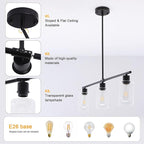 Black Kitchen Island Lighting 3-Light Modern Pendant Light Fixture with Glass Shades Rustic Farmhouse Chandelier Hanging Light Fixtures for Kitchen Island Living Dining Room Bedroom Foyer
