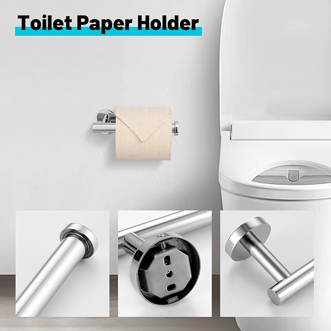 Chrome Bathroom Hardware Set, 6 Pieces Towel Bar Towel Holder Set Includes 19.68/23.6in Towel Bar, Toilet Paper Holder,Towel Ring and Towel Hook Wall Mount Bathroom Accessories Set