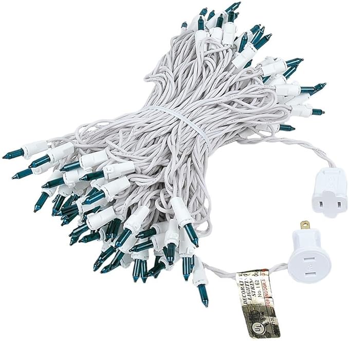 Novelty Lights 50 Feet 100 Bulb Incandescent Mini Light String, Teal with 6-Inch Spacing on White Wire, UL Listed Commercial Grade Indoor/Outdoor Mini Lights, Connectable End-to-End