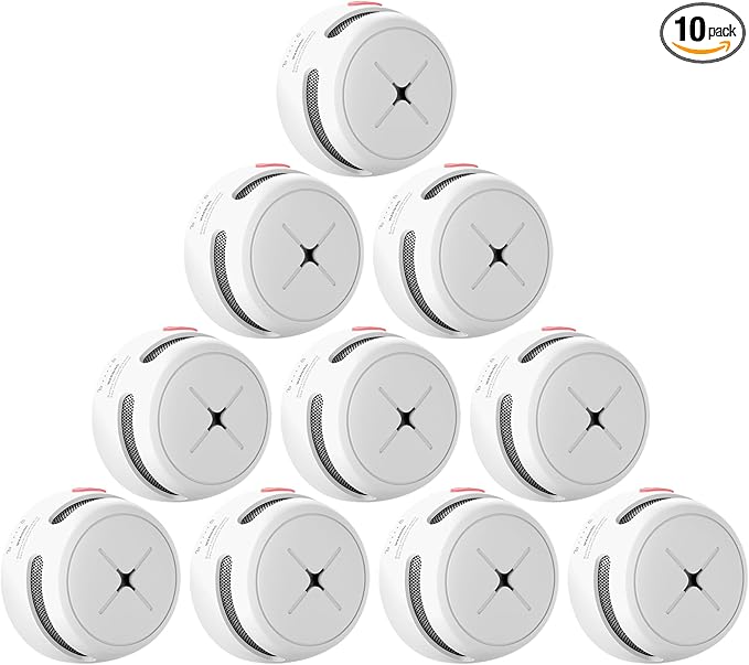 AEGISLINK Smoke Detector 10-Year Battery with Test/Silence Button, Fire Alarm with Photoelectric Sensor, Low Battery Warning, S500 (Independent, 10-Pack)