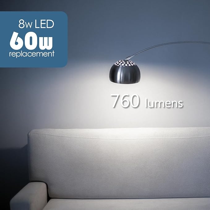 A19 LED Light Bulbs 60 Watt Equivalent, 90 CRI, Dimmable, Daylight 5000K, 760 Lumens, E26 Base, 120V, 8W LED Bulbs for Bedroom Living Room, 8-Pack