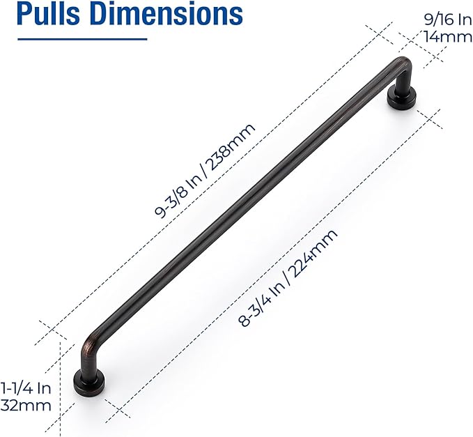 JOY DECOR Cabinet Pulls – 8-3/4 Inch Hole Center, Oil Rubbed Bronze, 10 Pack, Zinc Alloy Cabinet Handles for Drawers & Cupboard – Vintage Style Hardware for Kitchen, Bathroom, Dresser