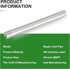 TAISHER 2Pcs Stainless Steel Pipe Fittings, 3/4" NPT x 3/4" NPT Male Threaded, 10" Length Nipple Cast Pipe