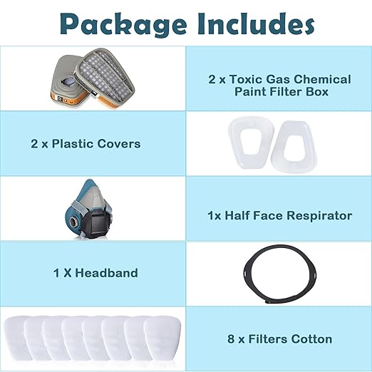 Reusable Half Facepiece Dustproof Respirator - Organic Gas Dust Chemical Respirator with Extra Filters for Painting, Machine Polishing, Welding,Spraying and Other Work Protection