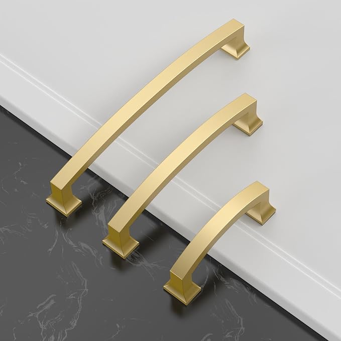 Asidrama 10 Pack 7.5 Inch(192mm) Hole Centers Kitchen Cabinet Handles, Brushed Gold Cabinet Pulls Kitchen Cabinet Hardware for Cupboard Drawer Pulls