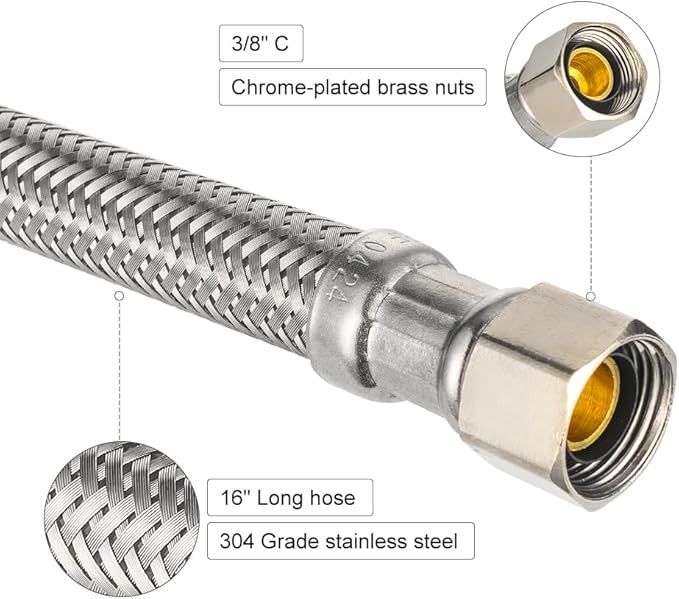 10-Pack EFIELD 16-inch Faucet Supply Lines, 1/2" FIP x 3/8" COMP Faucet Hose, Stainless Steel Braided Supply Line,(HOSE046)