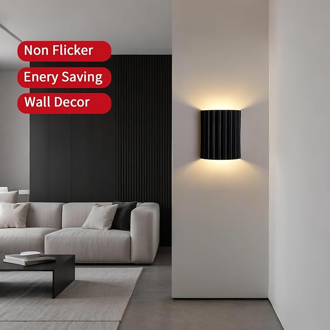 Black Gypsum Modern LED Wall Sconces Wall Lighting Set of 2, Indoor Hardwired Walls Mount Light Fixtures Up Down Lamp for Hallway Bedroom Living Room Dining Room【Bulbs Included】