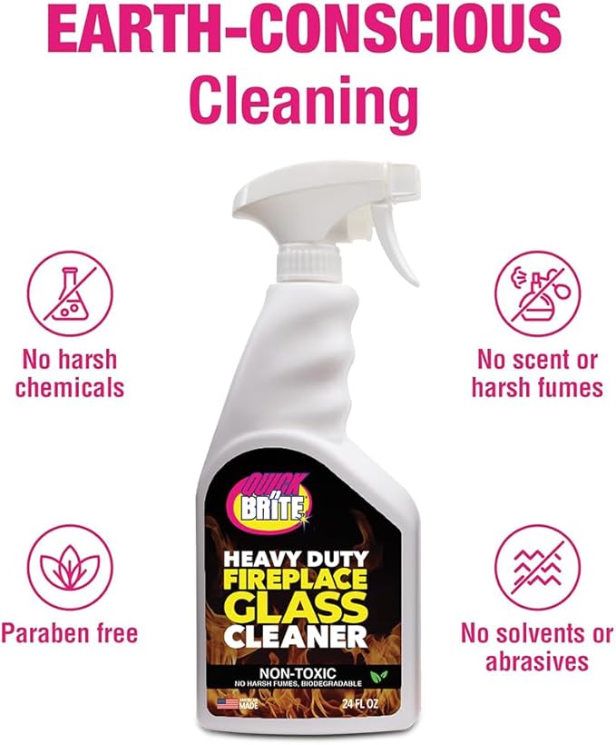 Quick 'n Brite Fireplace Glass Cleaner 24oz, Nonabrasive Cleaning Spray for Oven, Cooktops, Ceramic-Glass, Microwave Glass