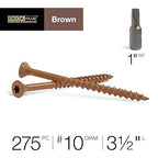 Deck Plus 3-1/2 Inch Epoxy Coated Exterior Wood and Fence Screws #10 x 3-1/2" Torx/Star Drive Included Coarse Thread, Outdoor Rust Resistant Decking Screw, Brown, 5 lb Box, 275 Pieces | 49012