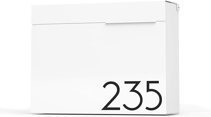 Vsons Modern Design Mailbox, Wall-Mount Mailbox Vsons Design Mitch W (Aluminum White Powder Coated) (White) (White with Numbers)