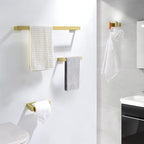 TNOMS Light Gold Towel Bar Set 4 Pieces Bathroom Hardware Set Wall Mounted Stainless Steel,Towel Bar+Towel Holder+Towel Hook+Toilet Paper Holder,23.6 inch
