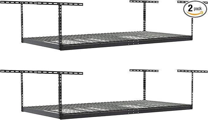 SafeRacks Heavy Duty Overhead Garage Storage Rack, 2-Pack 4x8 Hammertone, 12"-21", 600 lb Capacity, Adjustable Ceiling Mount