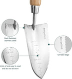 Berry&Bird Garden Serrated Planting Trowel, Multifunctional Shovel with ash Wood and Stainless Steel Digging Trowel Transplanter