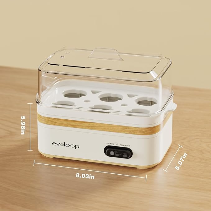 Rapid Egg Cooker Electric 6 Eggs Capacity, Soft, Medium, Hard Boiled, Poacher, Omelet Maker Egg Poacher With Auto Shut-Off, BPA Free-White