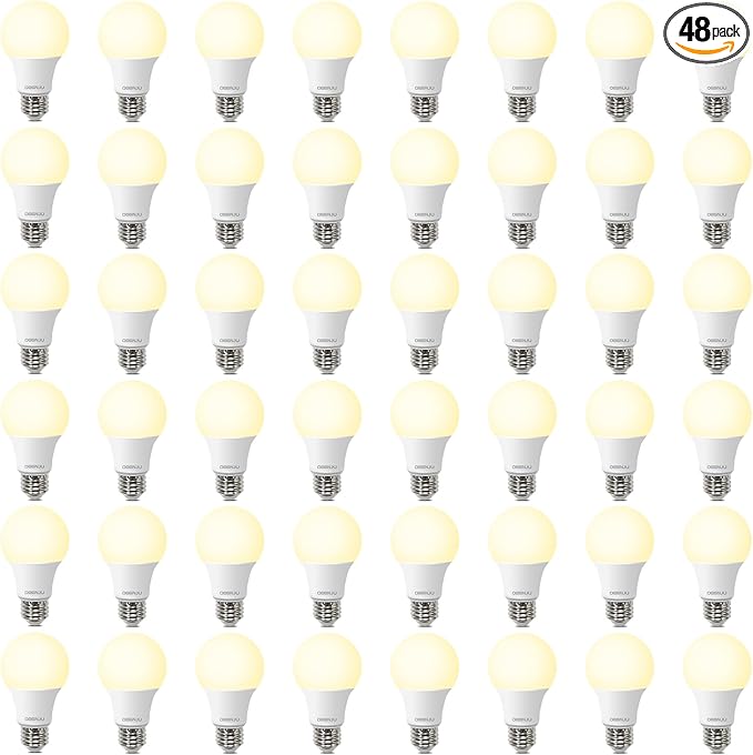48 Pack A19 LED Light Bulbs 60W Equivalent, Soft White 2700K, 800 Lumens, E26 Base, Non-Dimmable, 8W Energy Efficient Warm LED Bulbs for Home Lighting
