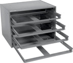 Global Industrial Durham Steel Compartment Box Rack with 4 Adjustable Divider Compartment Boxes, 20 x 15-3/4 x 15