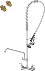 Commercial Sink Faucet Wall Mount with Pre Rinse Sprayer 8 inch Center Wall Mount Kitchen Sink Faucet 47" Height with 14" Add-on Swing Spout for 1/2/3 Compartment Sink