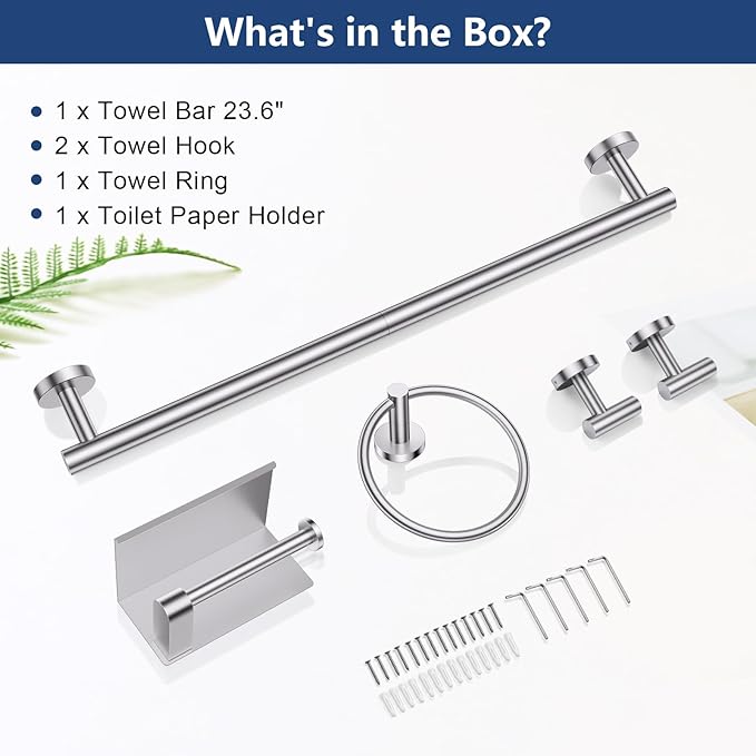 TQKAG 5 Piece Bathroom Towel Bar Holder Sets Brushed Nickel Bathroom Hardware Set Stainless Steel Toilet Paper Holder with Shelf Bathroom Accessories Kit Wall Mounted