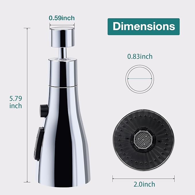 Replacement parts for taps Large angle 360 degree swivel Splash guard extensions For normal taps 3 patterns of splash guard sprayers (Silvery)