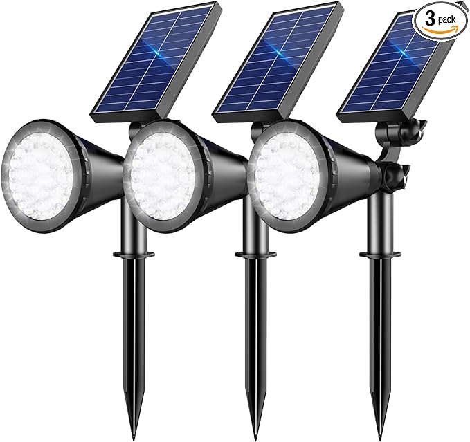 Solar Lights Outdoor Waterproof, 36 LEDs Adjustable Solar Spot Lights Outdoor, 2-in-1 Solar Powered Spotlight Landscape Lighting for Tree, Garden, Yard, Pathway- 3 Pack (Cool White)