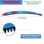 3-Picec 6TPI Pruning Reprocating Saw Blades 15 Inches Curved Edge, Wood Trimming Saw Blades for Tree with Japanese Teeth