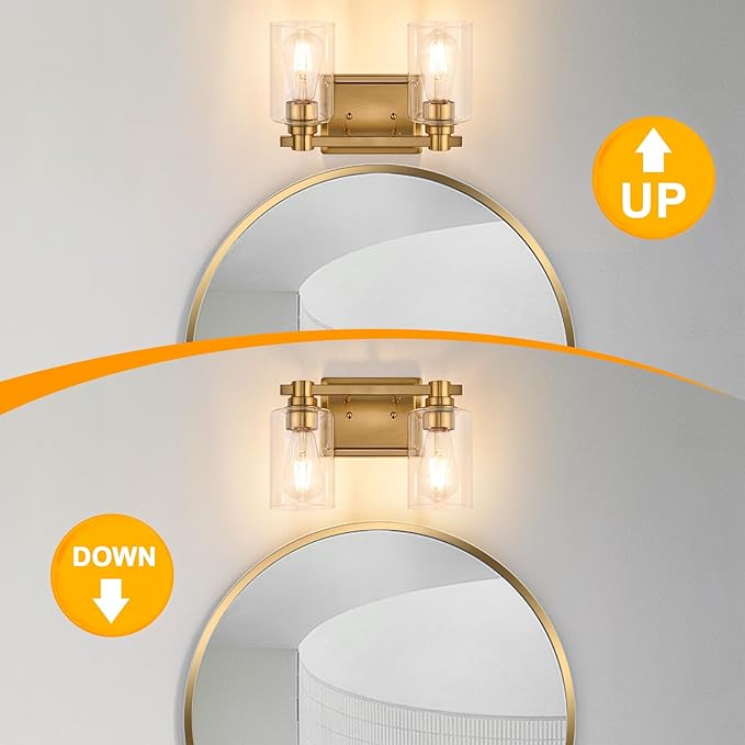 2 Lights Bathroom Lighting Fixtures Over Mirror Gold Bathroom Vanity Light Fixture Farmhouse Vanity Light Vintage for Bedroom Living Room Hallway